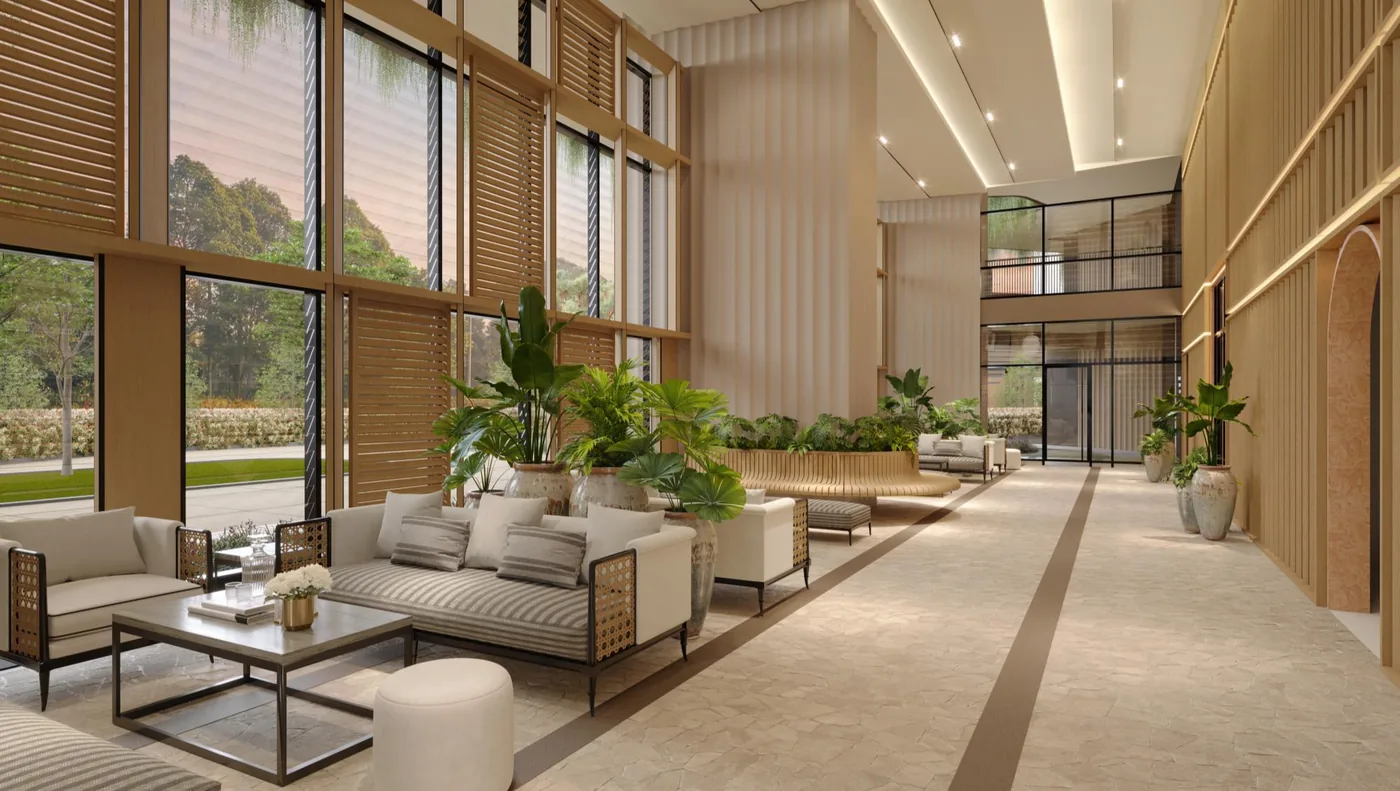 Artist's impression of the light-filled grand lobby at Ophira