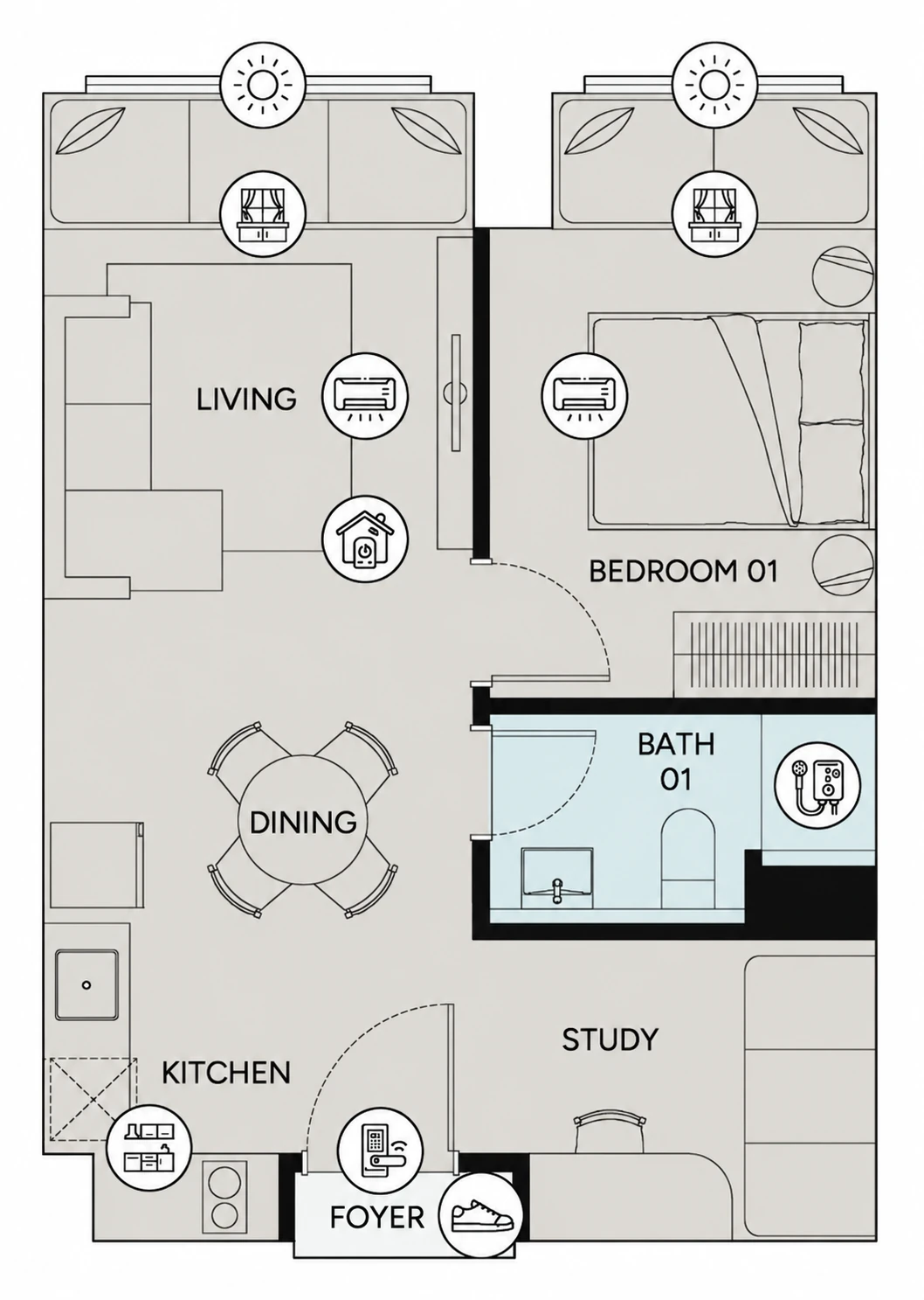 Type A 525 square foot floor plan at Ophira Resort Residences